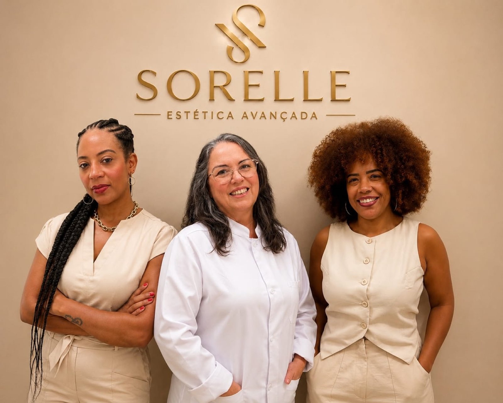Ariane, Telma e Aline — sócias e biomédica da Sorelle Estética Avançada